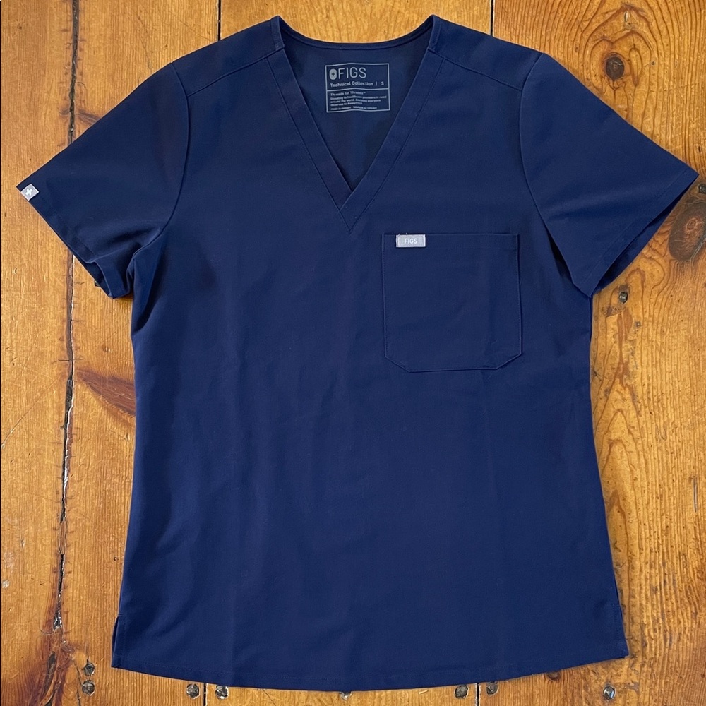Figs Navy Blue V-Neck Scrub Top, Size S